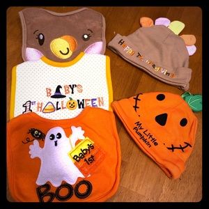 Halloween and Thanksgiving infant baby bibs and hats